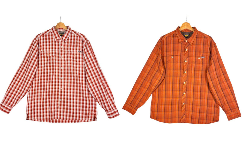 Eddie Bauer Lot of 2 Lightweight Performance Plaid Button Up Shirts Mens Large